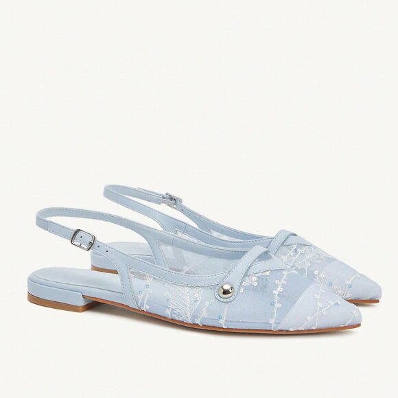 Women's Baby Blue Pointed Toe Comfortable Flat Slip-On Shoes - Picture 3 of 5